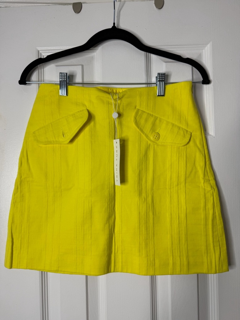 Trina Turk Neon Yellow Mini Skirt with Flap Pockets